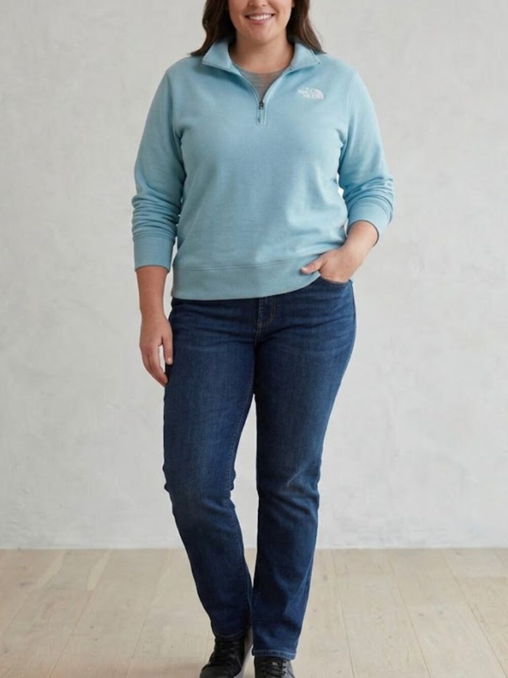 NWT The North Face Evolution 1/4 Zip Sweatshirt Blue Eclipse Cotton Blend XL